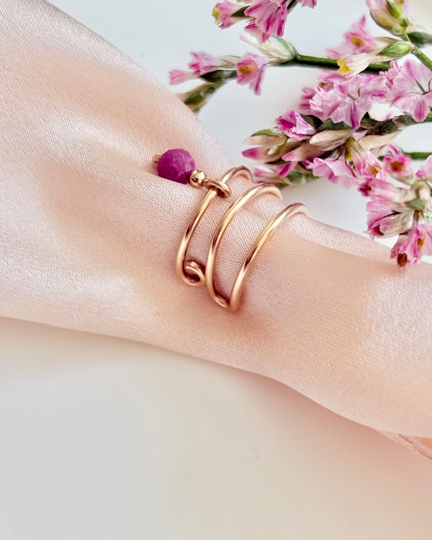 Pink Ruby Ear Cuff | 925 Sterling Silver / 18k Gold Filled