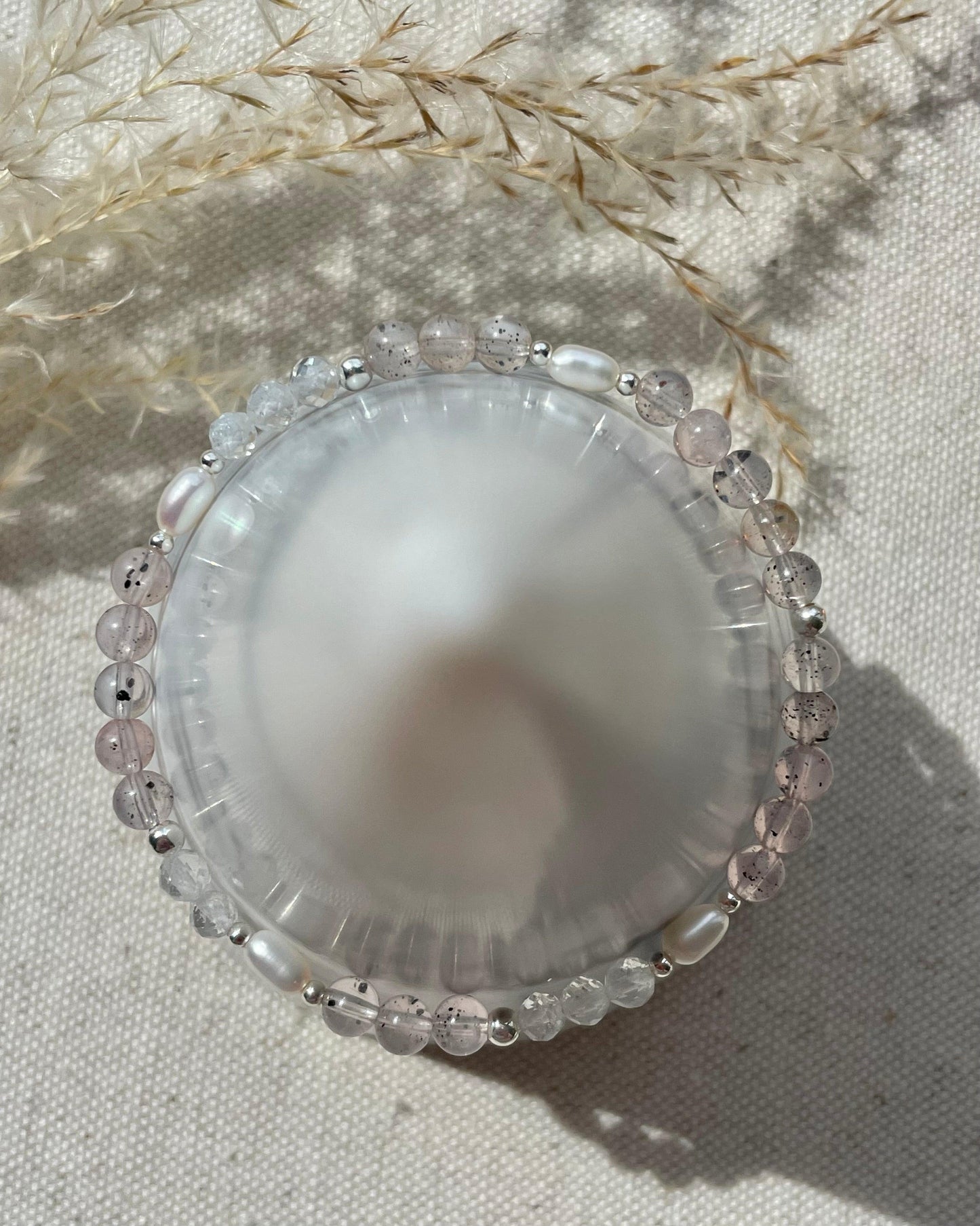 Strength + Enlightenment | Limited Edition: Rare Black Hematite In Rose Quartz & Fresh Water Pearls with White Topaz