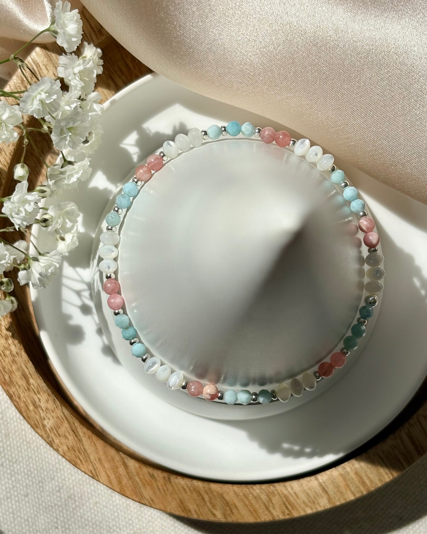 Limited Edition: Serenity Within | Larimar, Rhodochrosite + Mother of Pearl