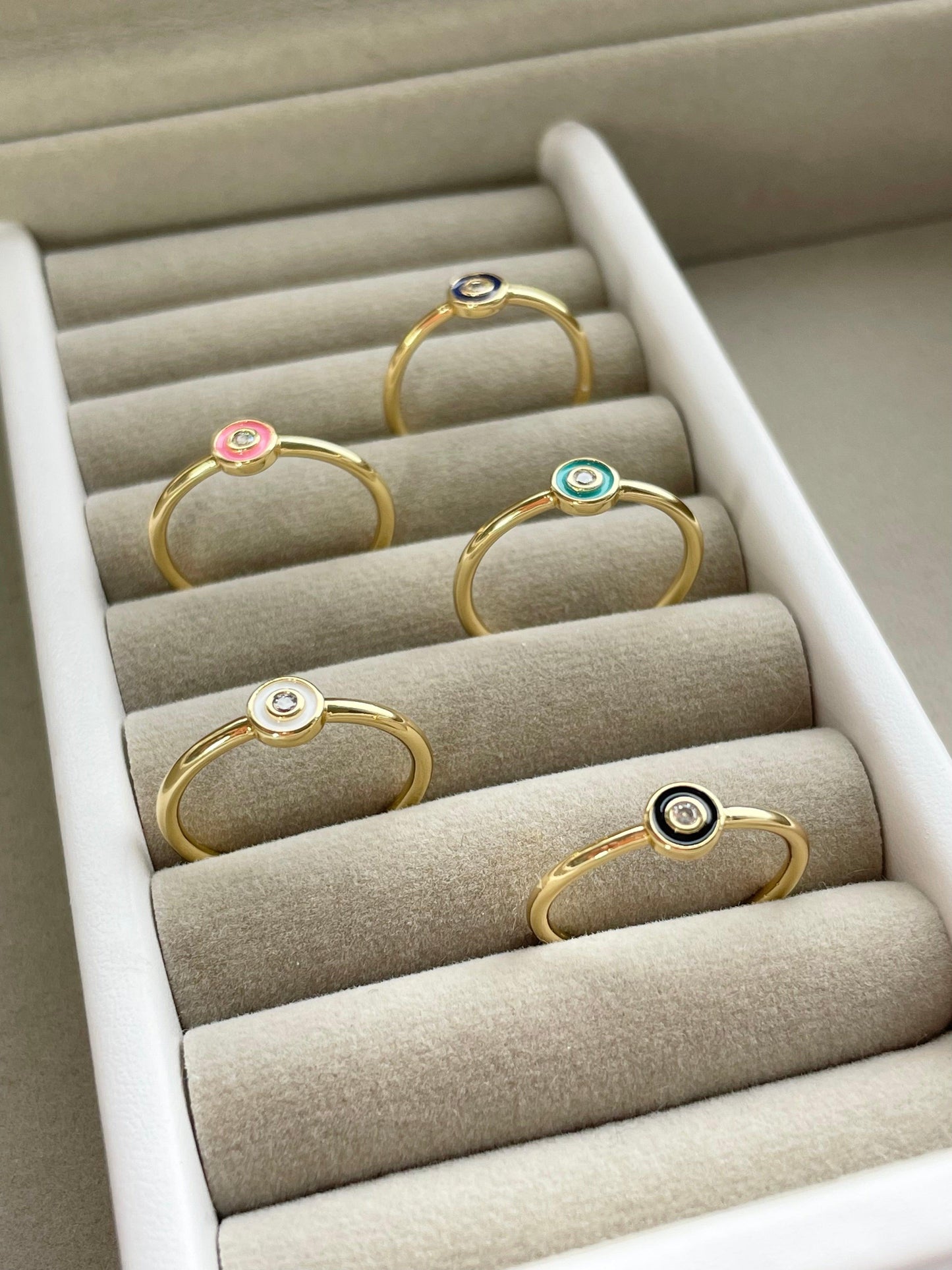 Dainty 18k Gold Filled Evil Eye Adjustable Rings