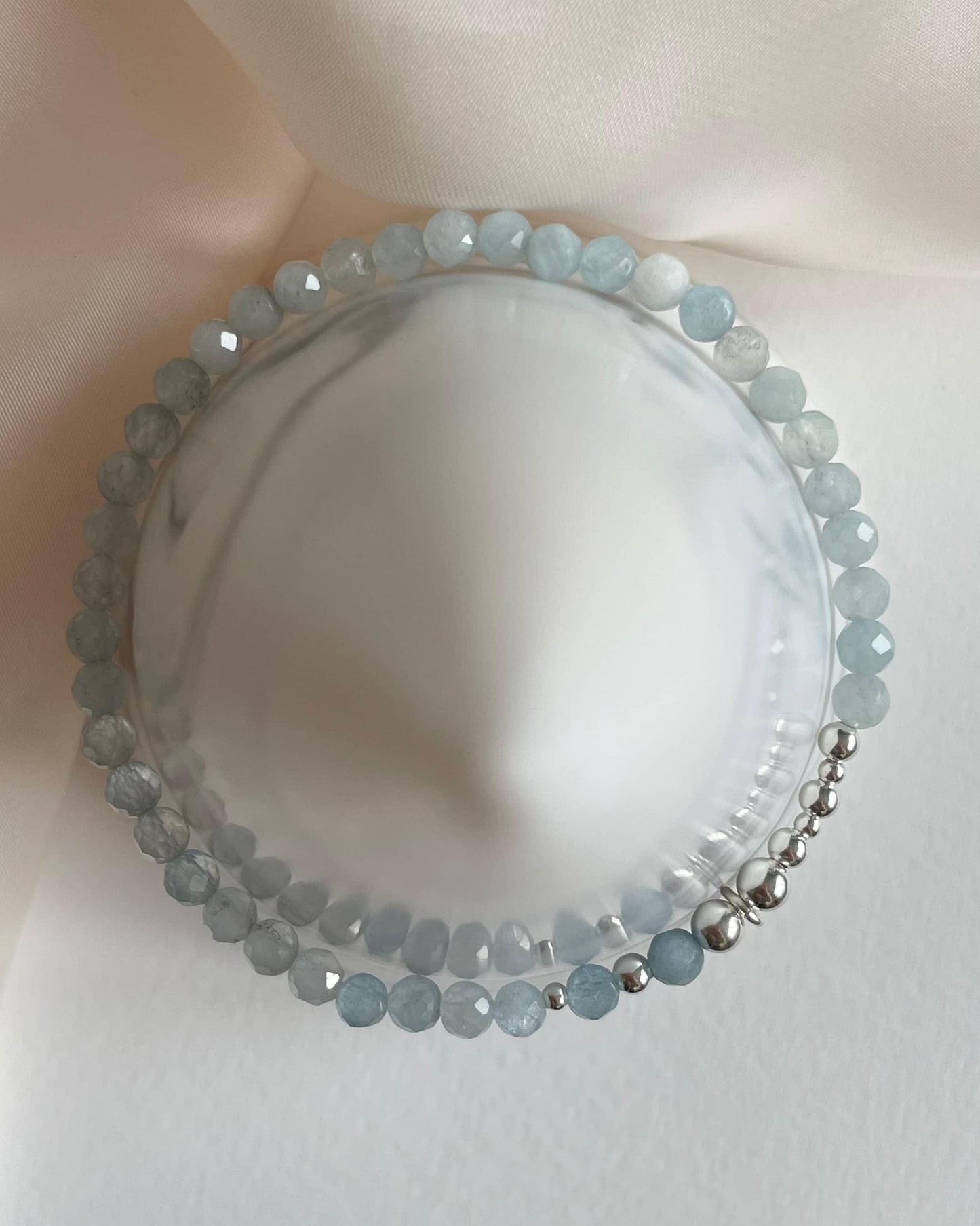 925 Sterling Silver Dainty Birthstone Bracelet March
