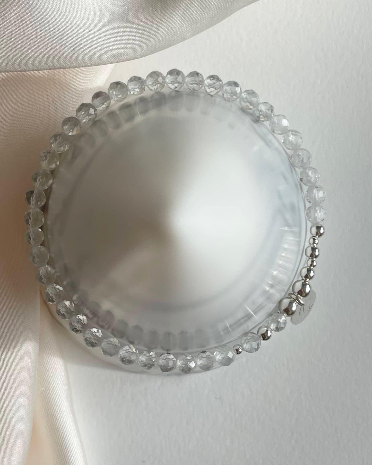 Minimalist 925 Sterling Silver Birthstone Bracelet. Made with White Topaz for April Birthdays