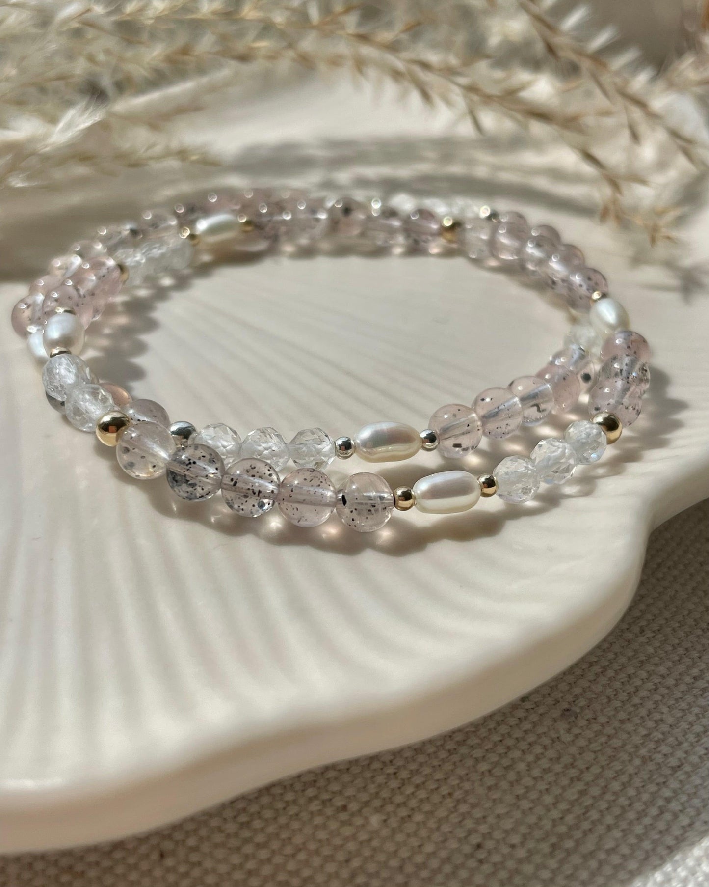 Strength + Enlightenment | Limited Edition: Rare Black Hematite In Rose Quartz & Fresh Water Pearls with White Topaz