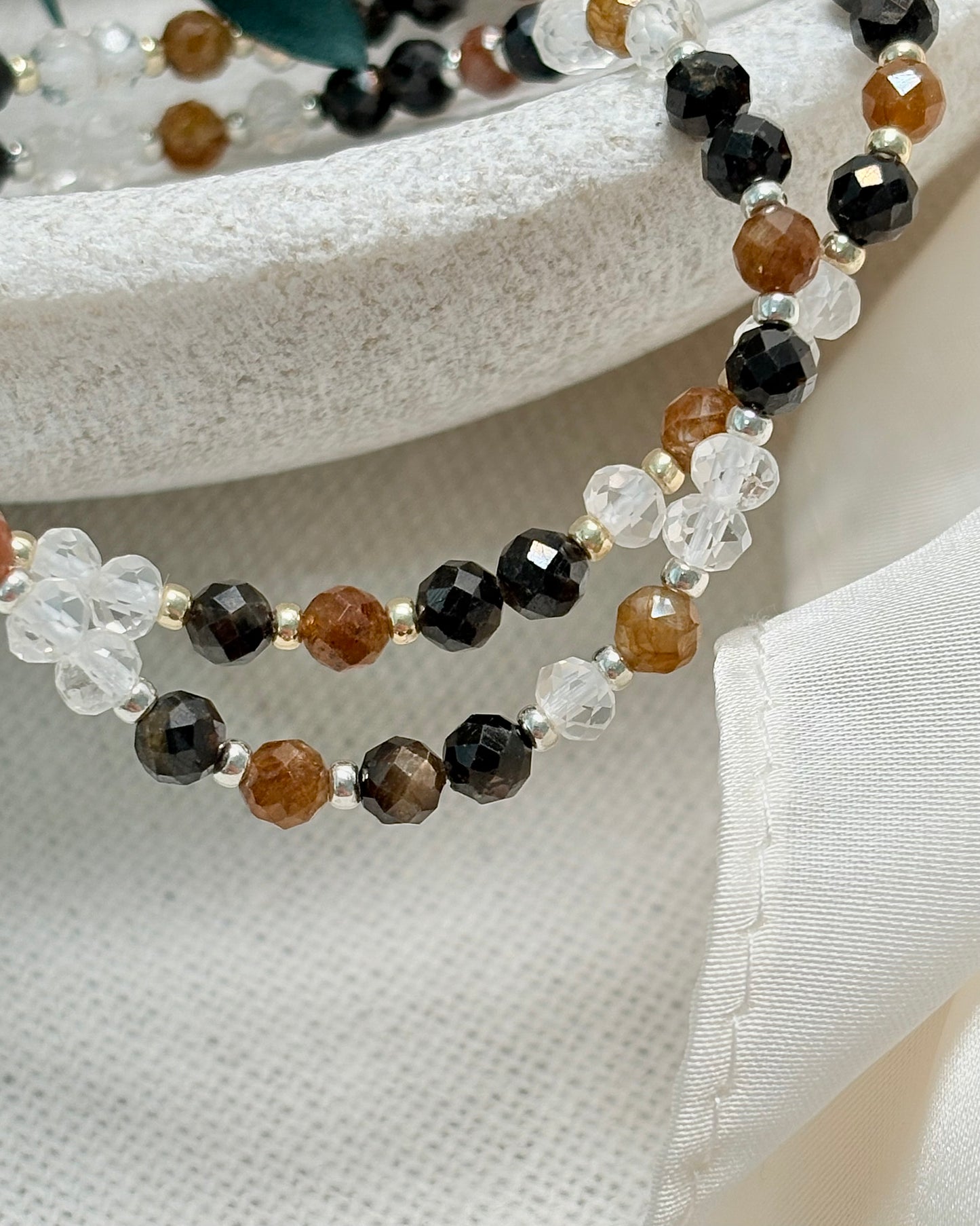 Limited Edition | Strength + Light: Clear Quartz, Black Star and Yellow Sapphire Bracelet