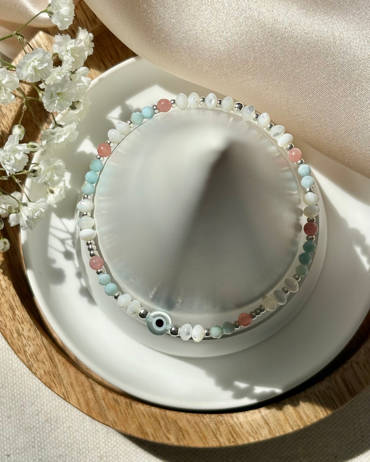 Limited Edition: Serenity Within | Larimar, Rhodochrosite + Mother of Pearl