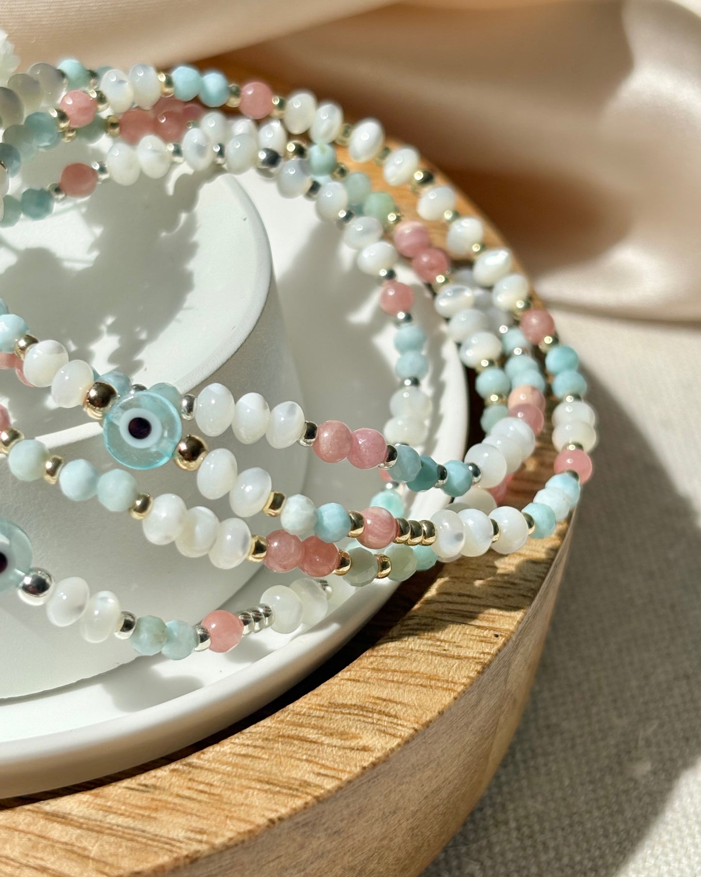 Limited Edition: Serenity Within | Larimar, Rhodochrosite + Mother of Pearl