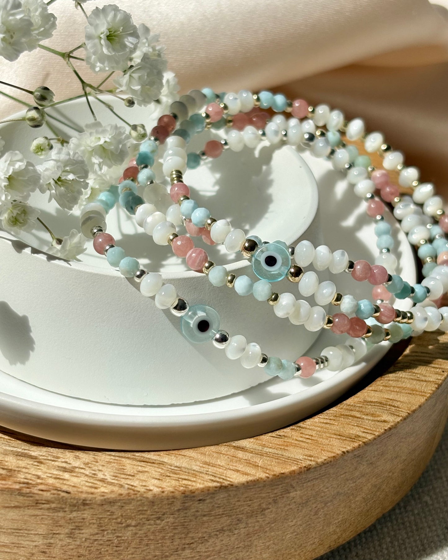 Limited Edition: Serenity Within | Larimar, Rhodochrosite + Mother of Pearl