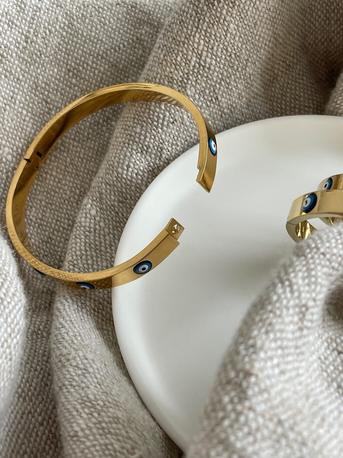 Waterproof + Tarnish Free: Evil Eye Bangle