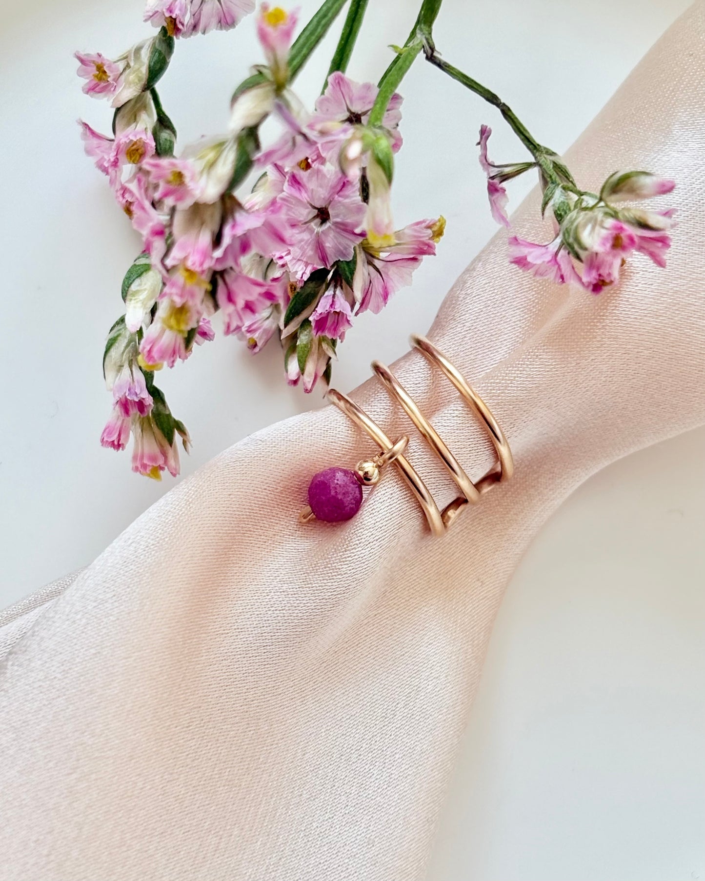 Pink Ruby Ear Cuff | 925 Sterling Silver / 18k Gold Filled