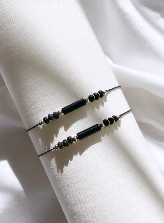 Confidence & Inner Strength - Shungite & Onyx Adjustable Silk Cord Bracelet