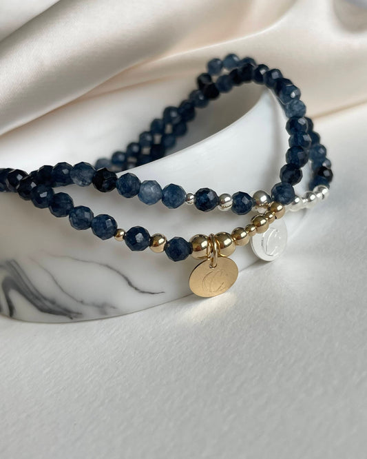 A stunning handcrafted bracelet featuring natural Blue Sapphires, the birthstone for September. Elegantly designed with genuine gemstones, this piece blends beauty with the metaphysical properties of Blue Sapphire, believed to enhance wisdom, intuition, and emotional balance.