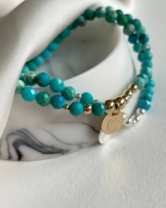 Semi-precious December birthstone bracelet. Made on a stretch cord with Turquoise crystals. Zodiac Bracelet for Sagittarius and Capricorn.