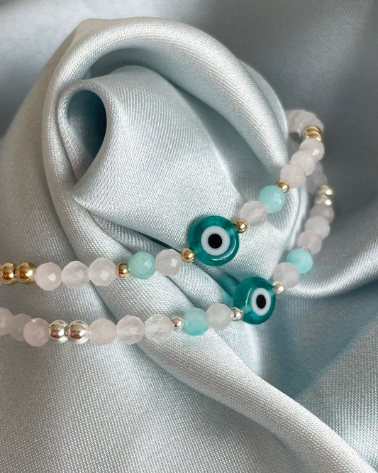Love & Serenity - Rose Quartz & Amazonite Crystal Bracelet