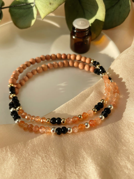Sunstone & Black Spinel Diffuser Bracelet