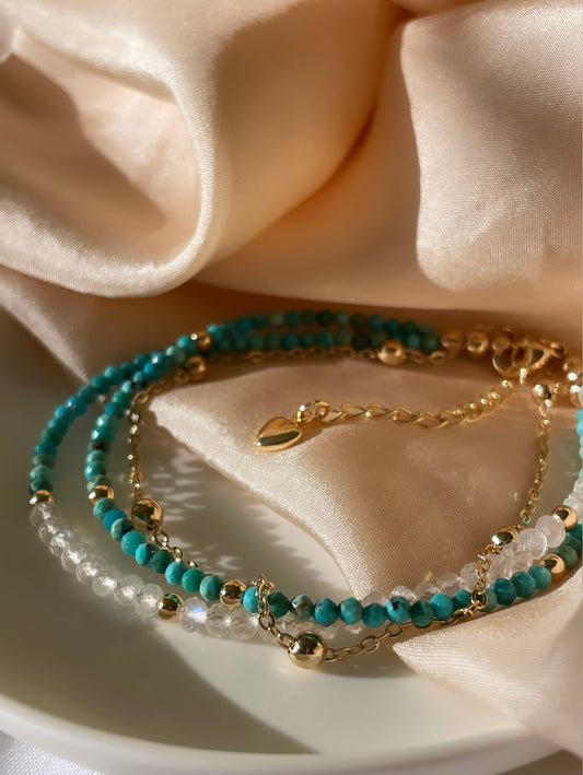 Turquoise & Moonstone Clasped Gold Filled Bracelet