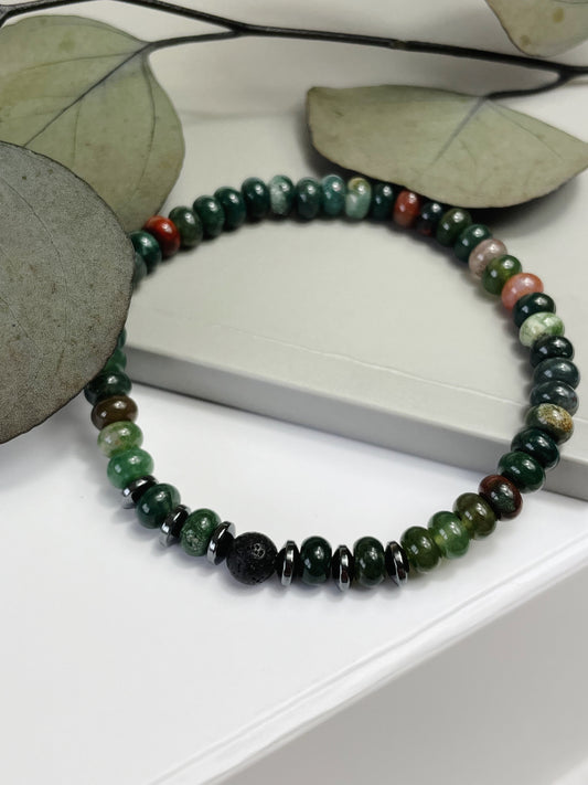 Courage & Stability - Indian Agate, Hematite & Lava Bead Bracelet