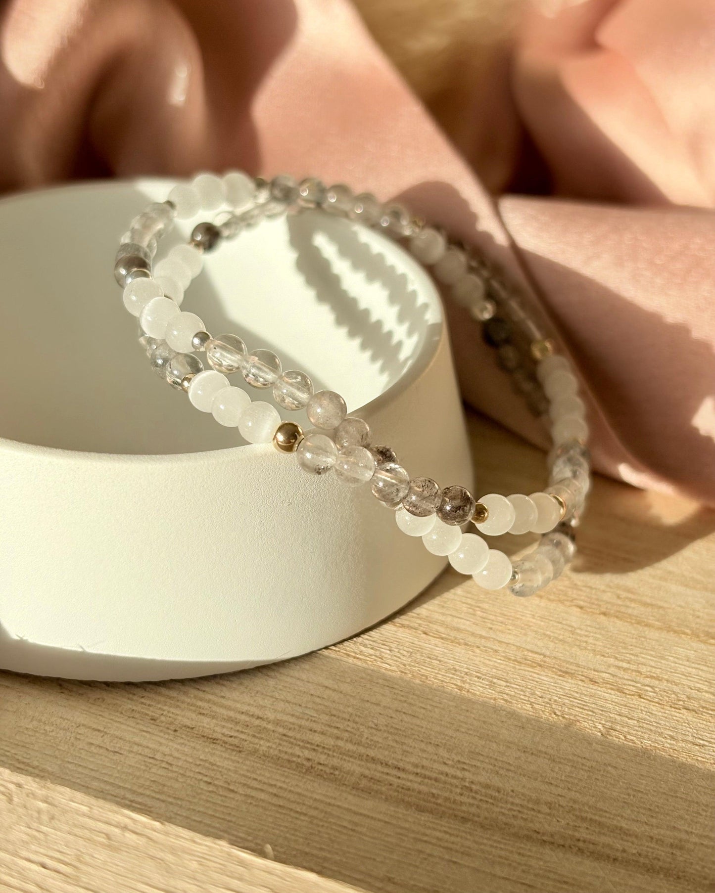 Limited Edition: Manifesting Power - Herkimer Diamond + Selenite Bracelet