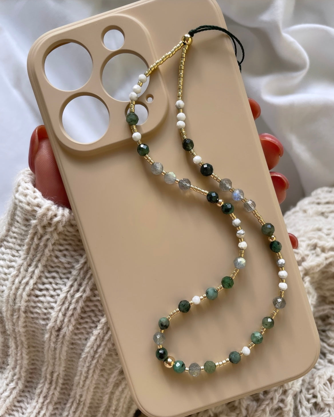 Empowerment: Labradorite, Emeralds & Howlite Phone Charm