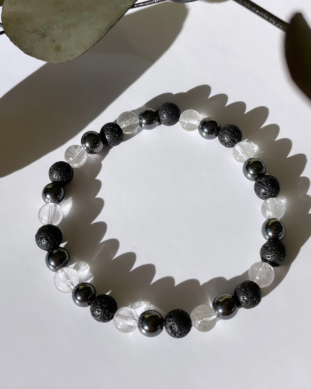 Positivity & Focus - Clear Quartz, Hematite and Lava Bead Bracelet