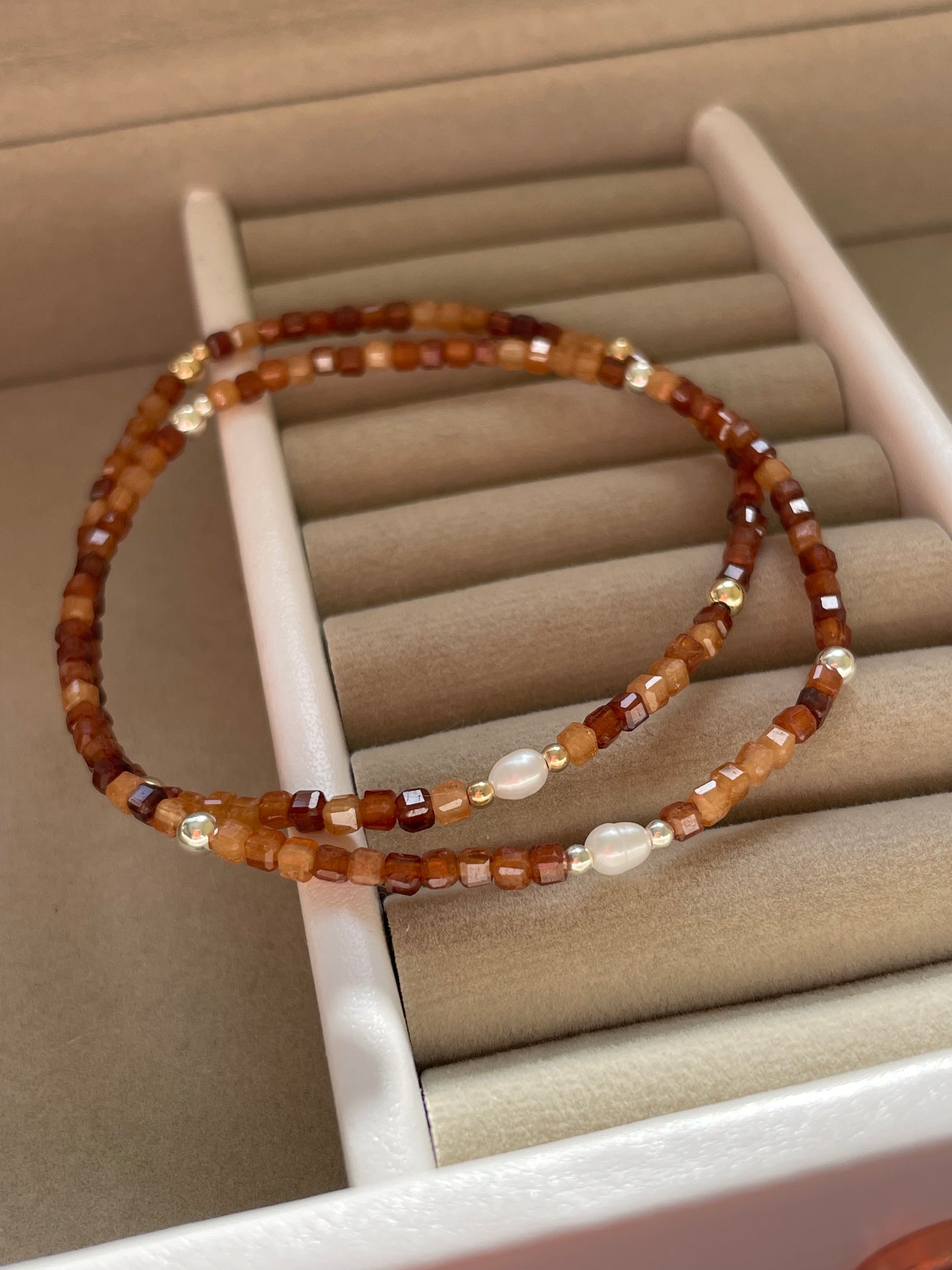 Passion & Purity - Spessartine Garnet & Fresh Water Pearls