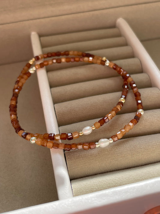 Passion & Purity - Spessartine Garnet & Fresh Water Pearls