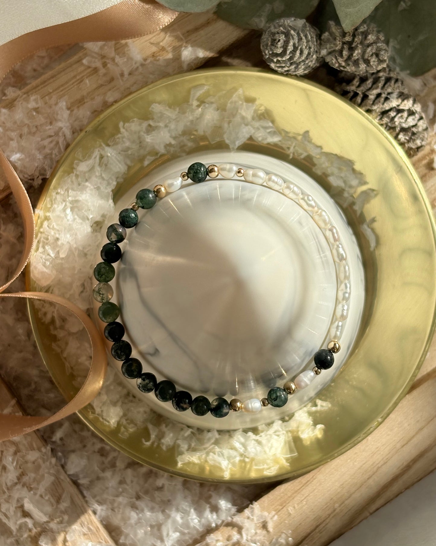 Limited Edition: Moss Agate + Fresh Water Pearls