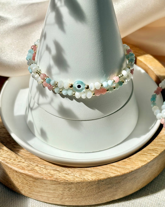 Limited Edition: Serenity Within | Larimar, Rhodochrosite + Mother of Pearl