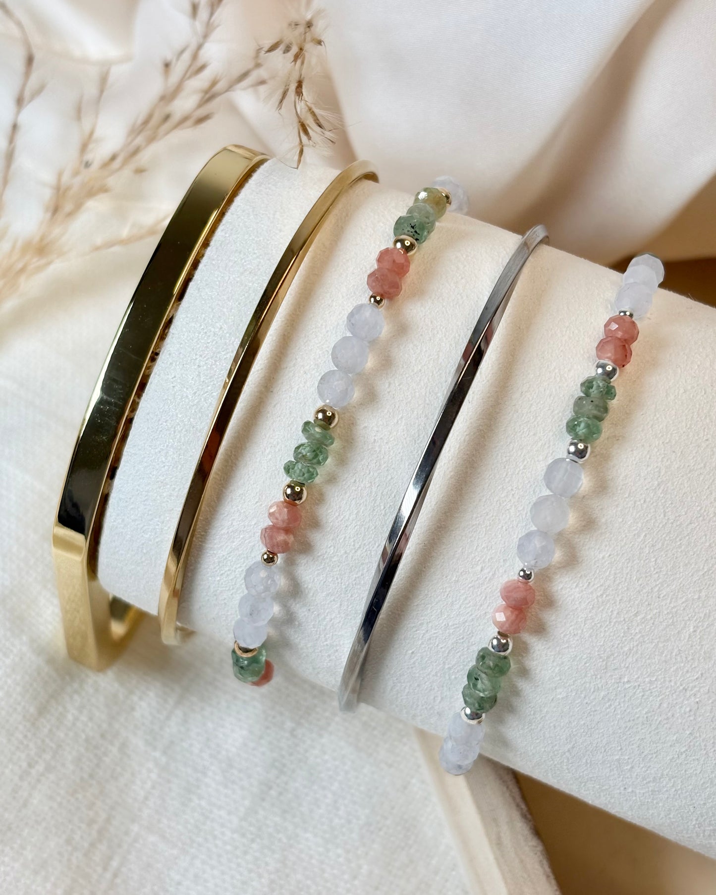 Reset + Reclaim: Green Kyanite, Rhodochrosite & Chalcedony Crystal Bracelet