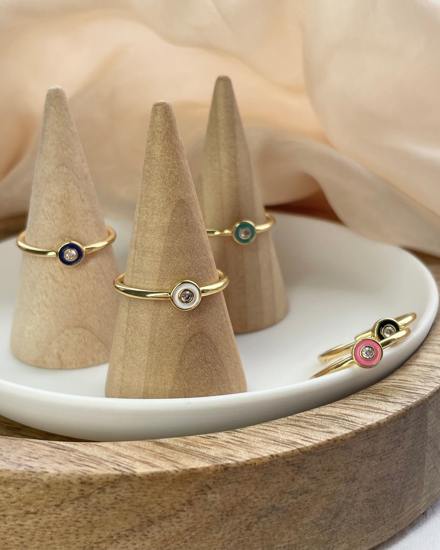 Dainty 18k Gold Filled Evil Eye Adjustable Rings