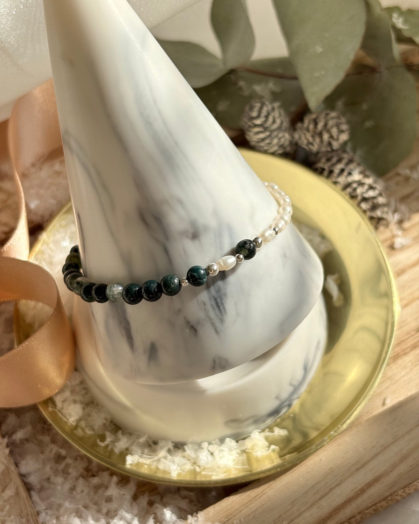 Limited Edition: Moss Agate + Fresh Water Pearls