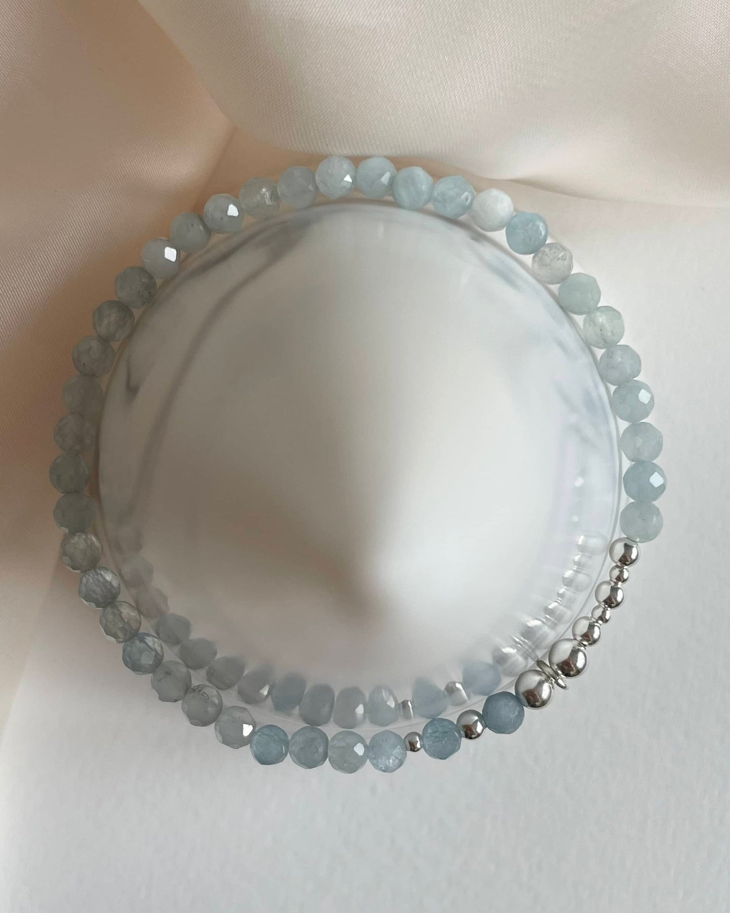 925 Sterling Silver Dainty Birthstone Bracelet March 