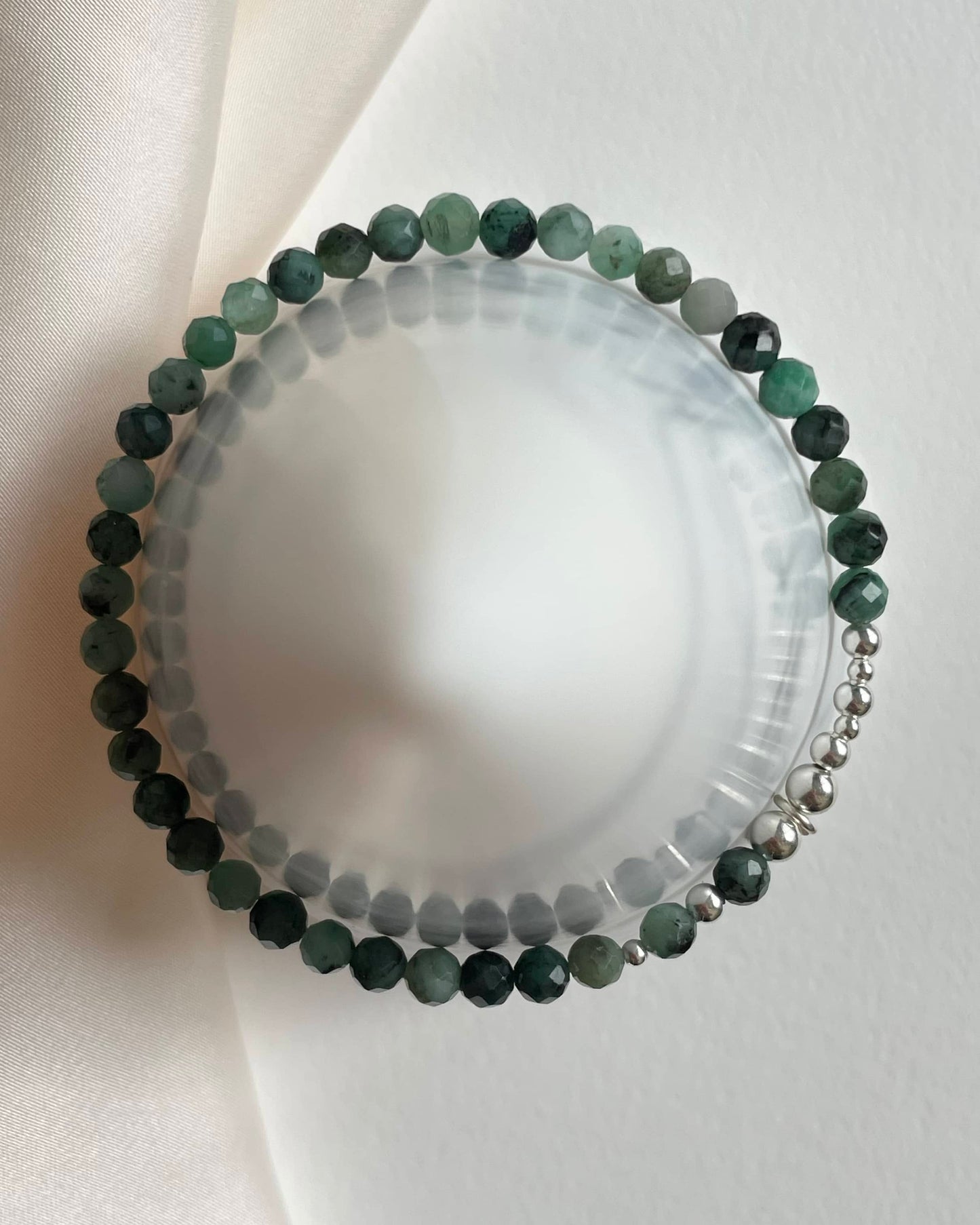 Modern Emerald stretch bracelet made with natural crystal Emeralds