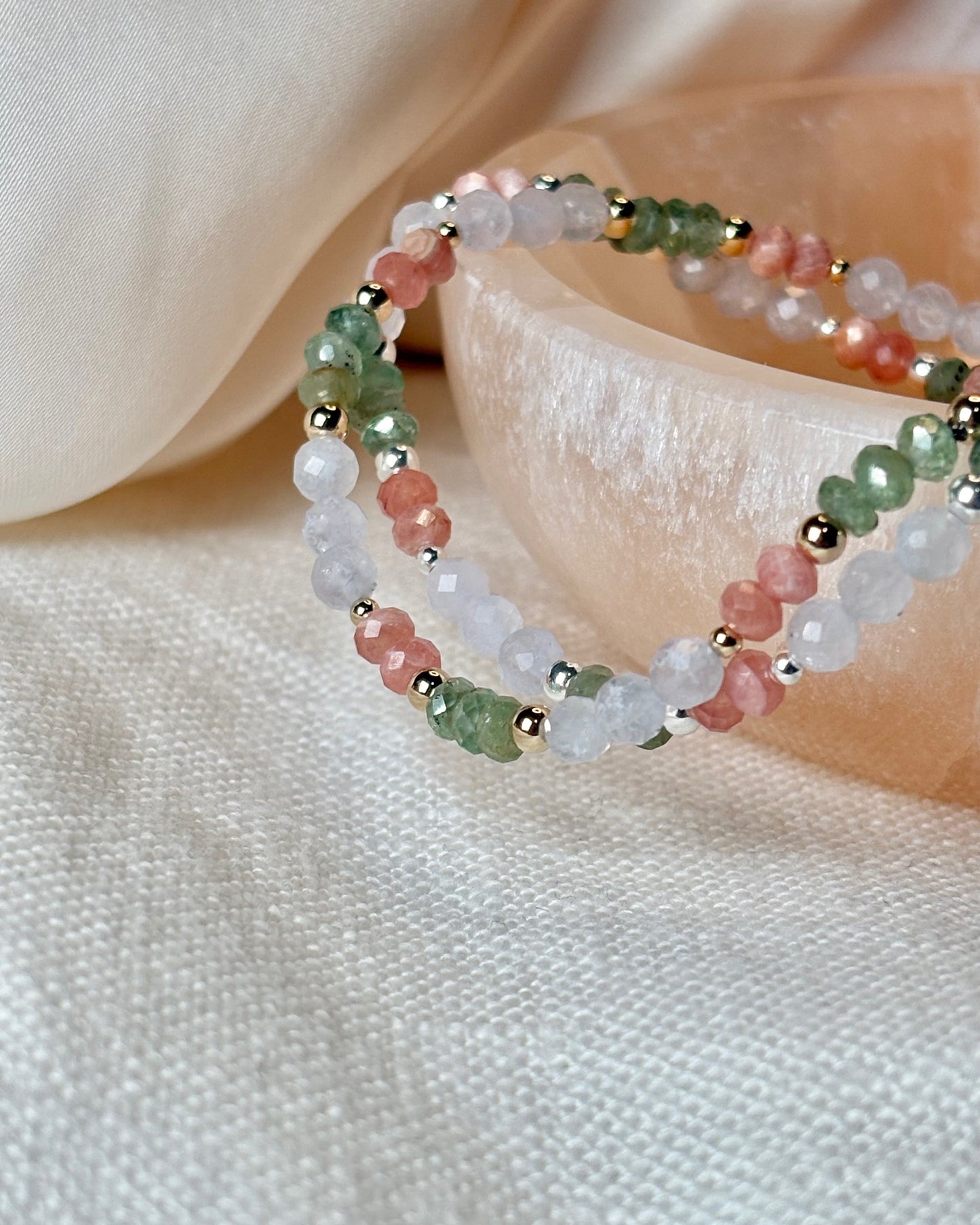 Reset + Reclaim: Green Kyanite, Rhodochrosite & Chalcedony Crystal Bracelet