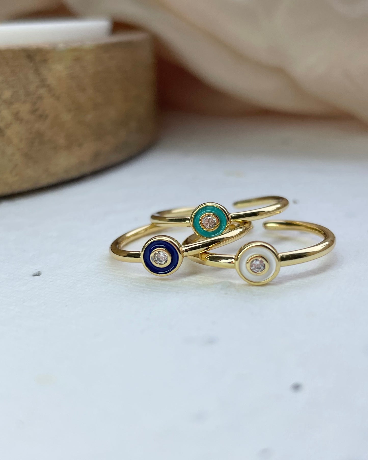 Dainty 18k Gold Filled Evil Eye Adjustable Rings