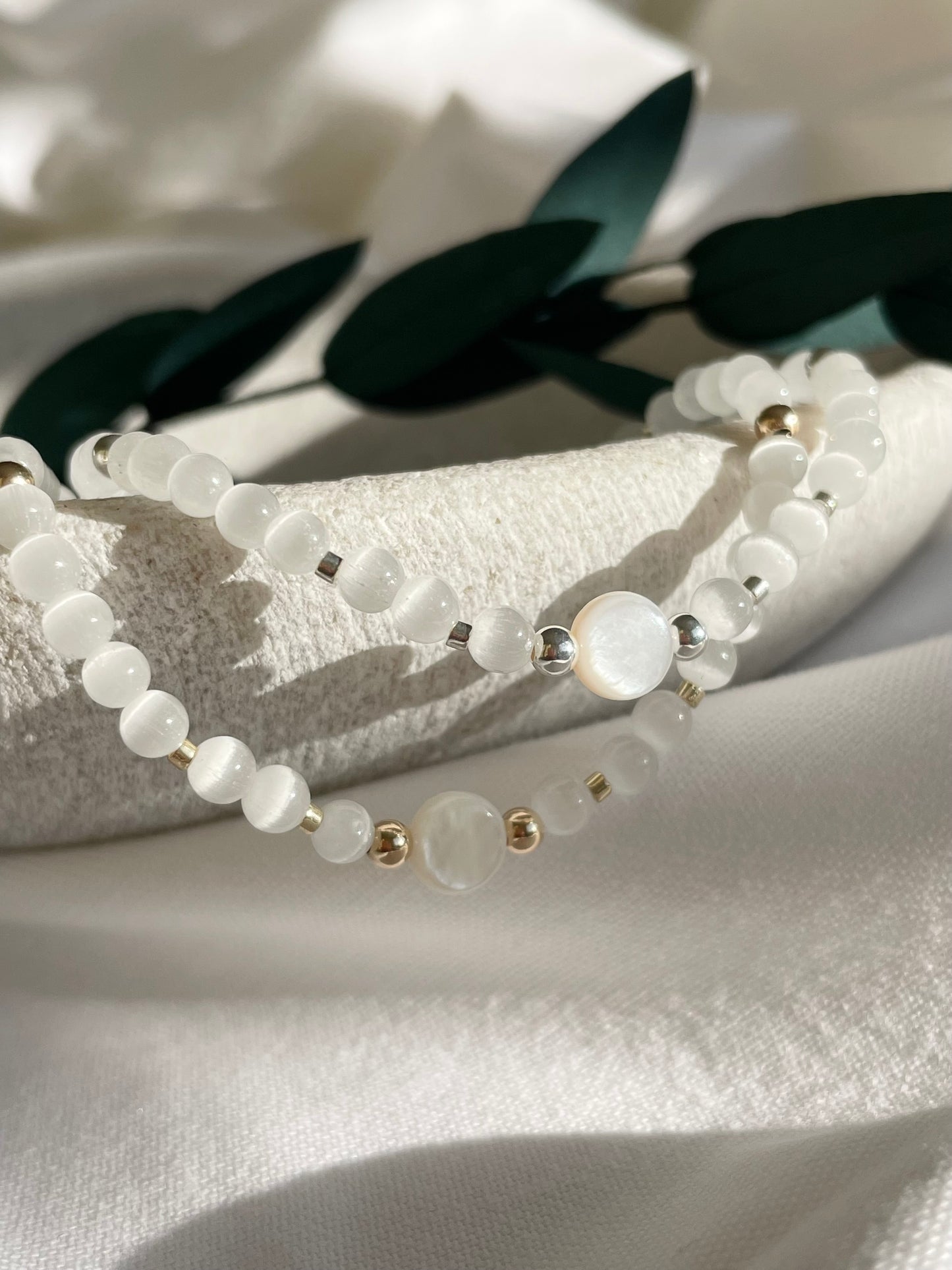 Purity + Soul - Mother of Pearl and Selenite Bracelet