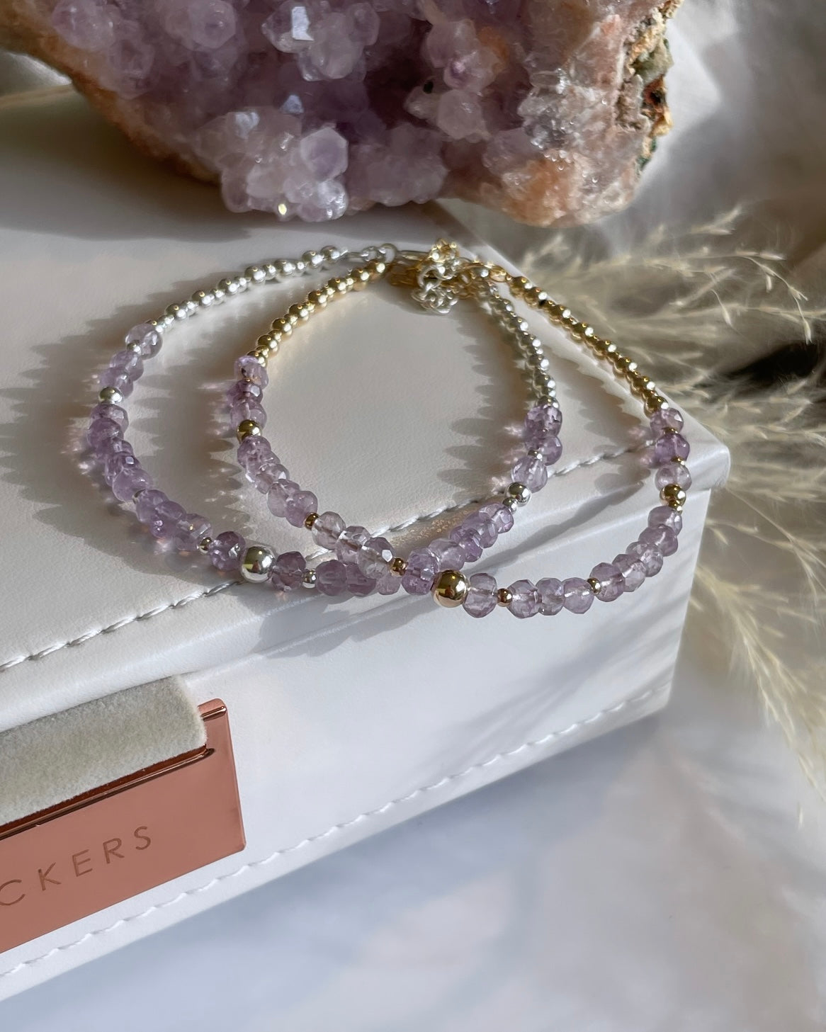 Natural Pink Amethyst Clasped Crystal Bracelet