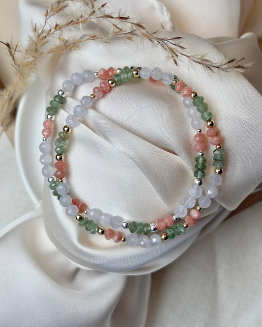 Reset + Reclaim: Green Kyanite, Rhodochrosite & Chalcedony Crystal Bracelet