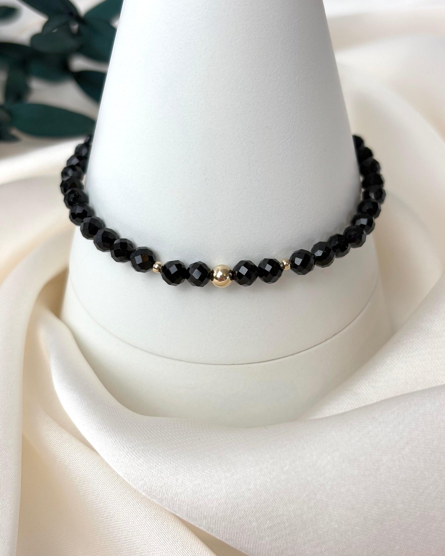 Grounding + Protection | 14ct Solid Gold Black Tourmaline Bracelet