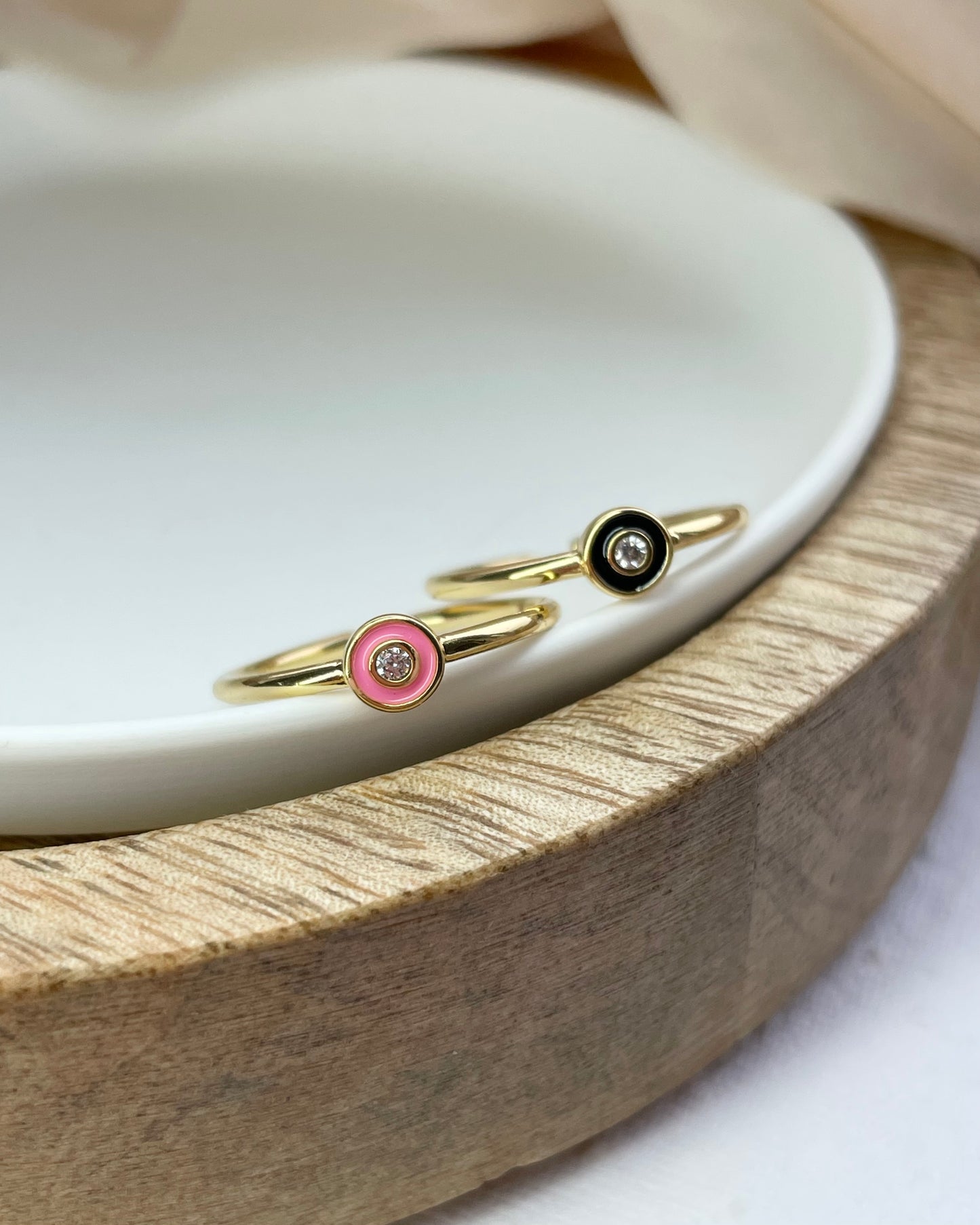 Dainty 18k Gold Filled Evil Eye Adjustable Rings