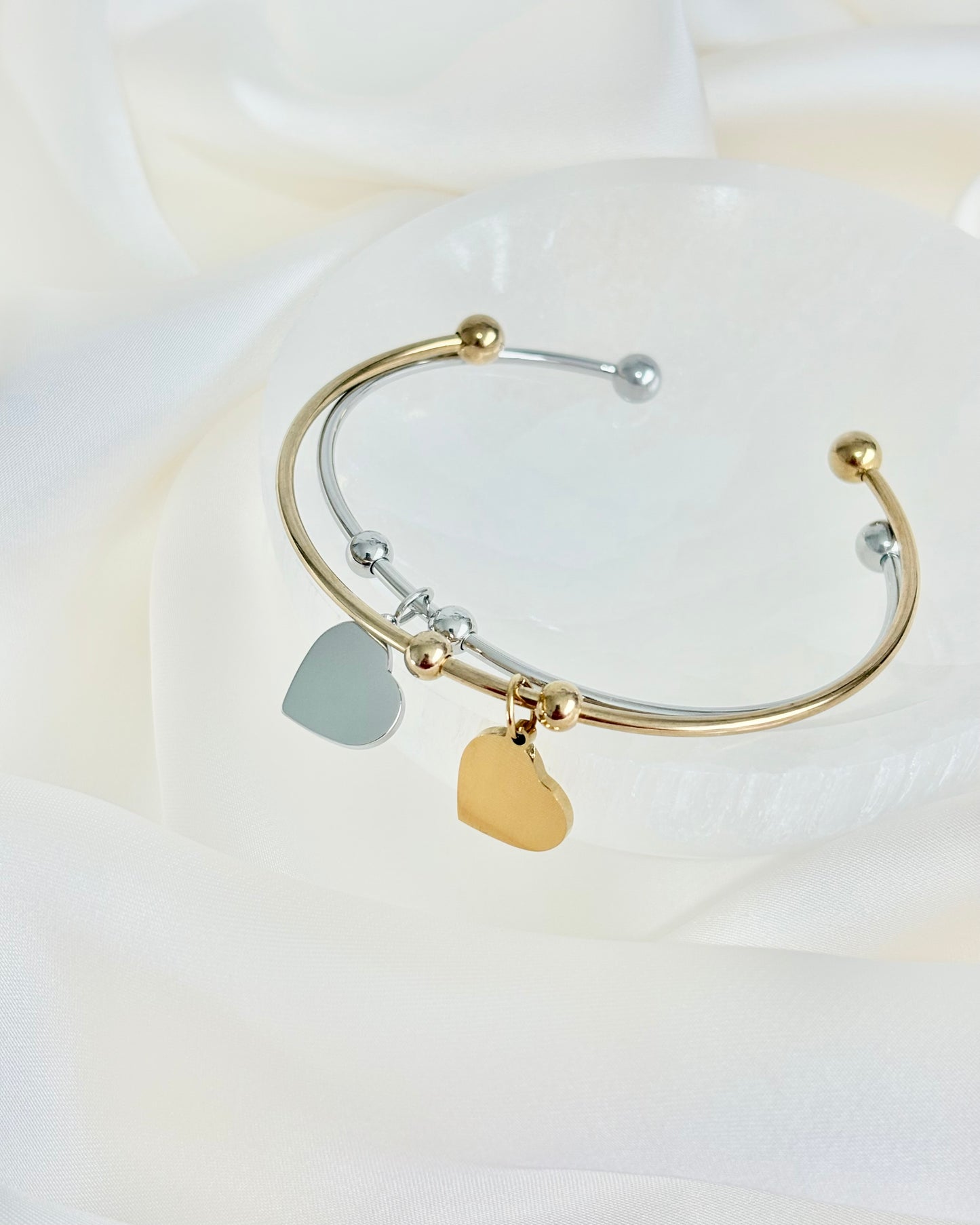 Waterproof + Tarnish Resistant Adjustable Love Heart Bangle