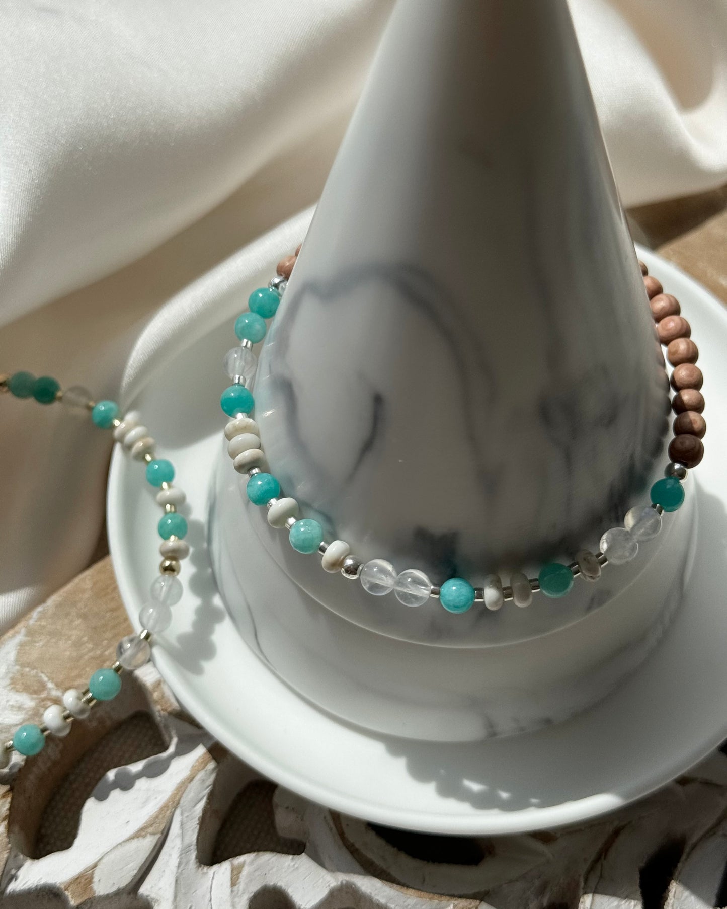 Amazonite, Moonstone & White Turquoise Diffuser Bracelet