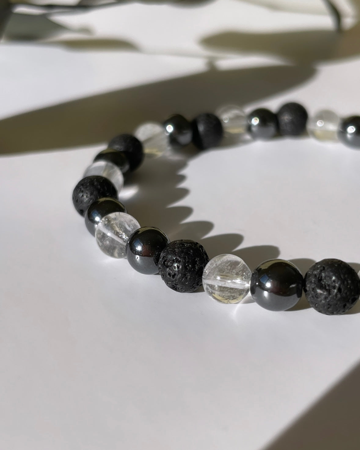 Positivity & Focus - Clear Quartz, Hematite and Lava Bead Bracelet