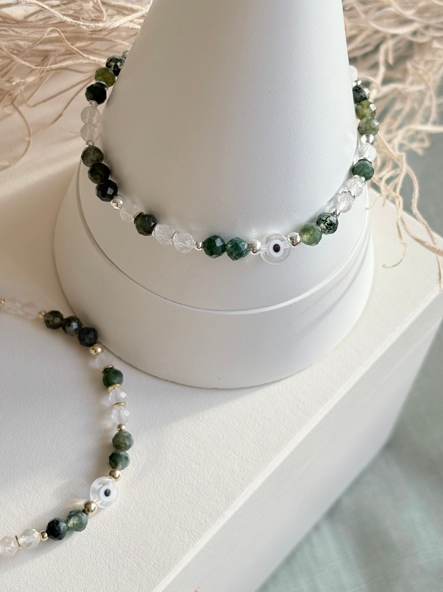 Calm + Centred: Moss Agate & Clear Quartz Bracelet