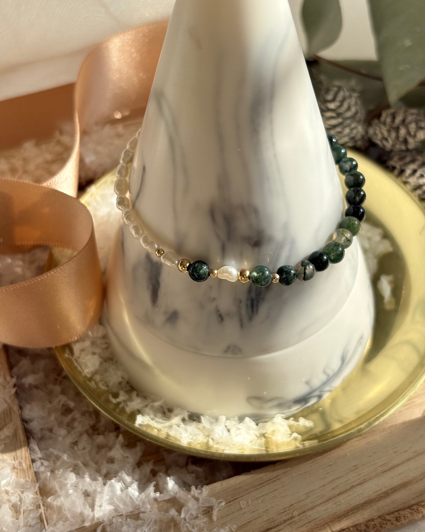 Limited Edition: Moss Agate + Fresh Water Pearls