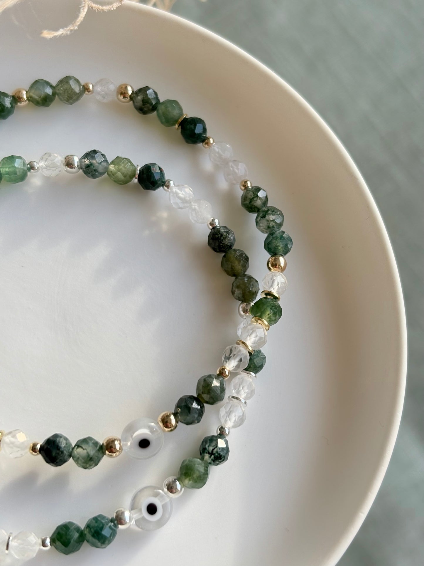 Calm + Centred: Moss Agate & Clear Quartz Bracelet