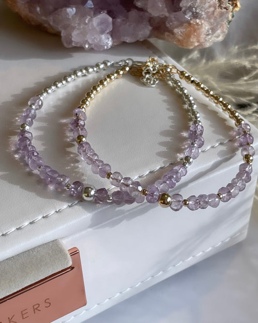 Natural Pink Amethyst Clasped Crystal Bracelet