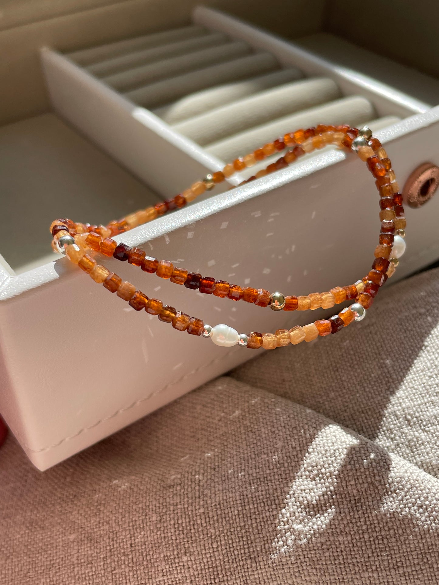 Passion & Purity - Spessartine Garnet & Fresh Water Pearls