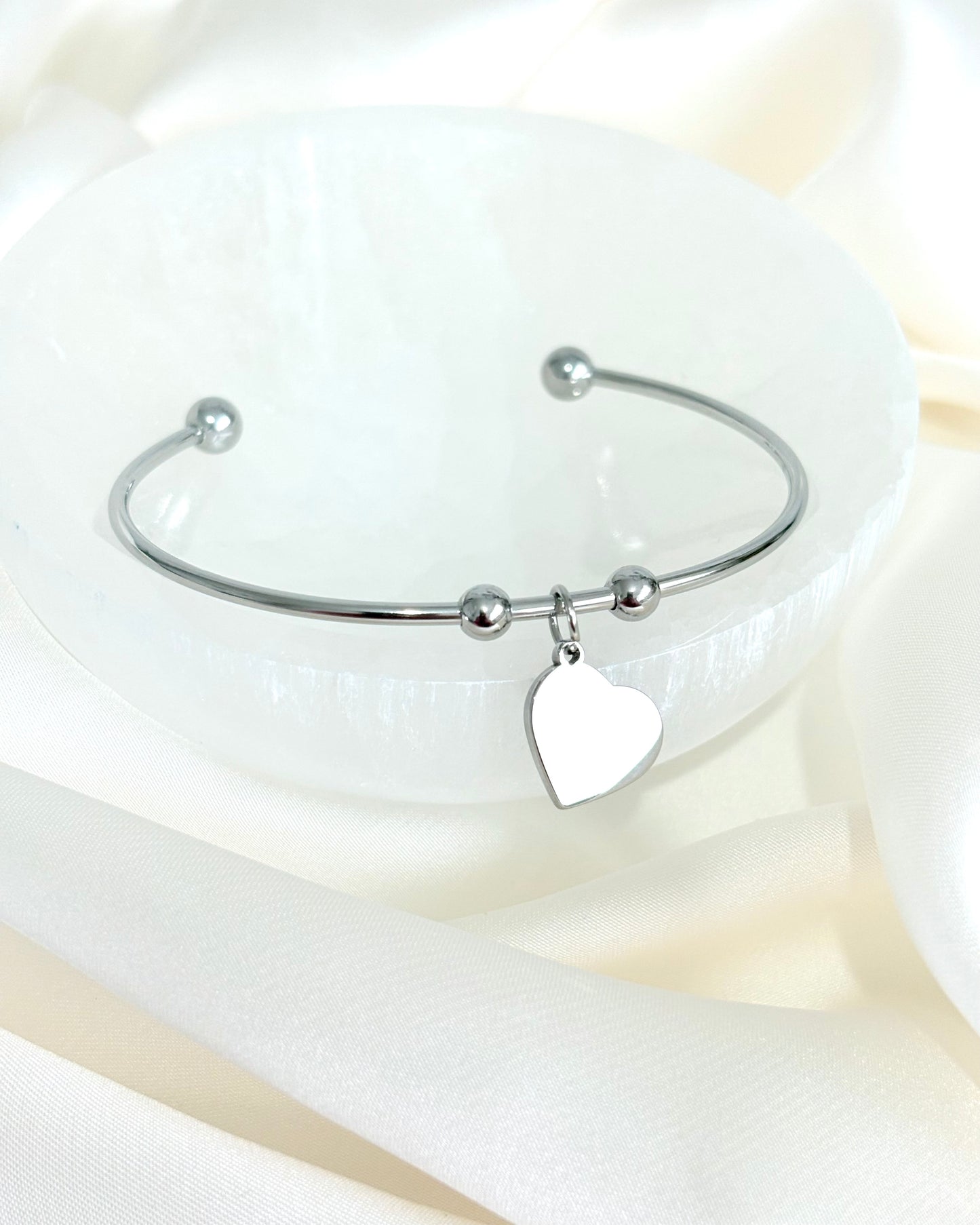 Waterproof + Tarnish Resistant Adjustable Love Heart Bangle