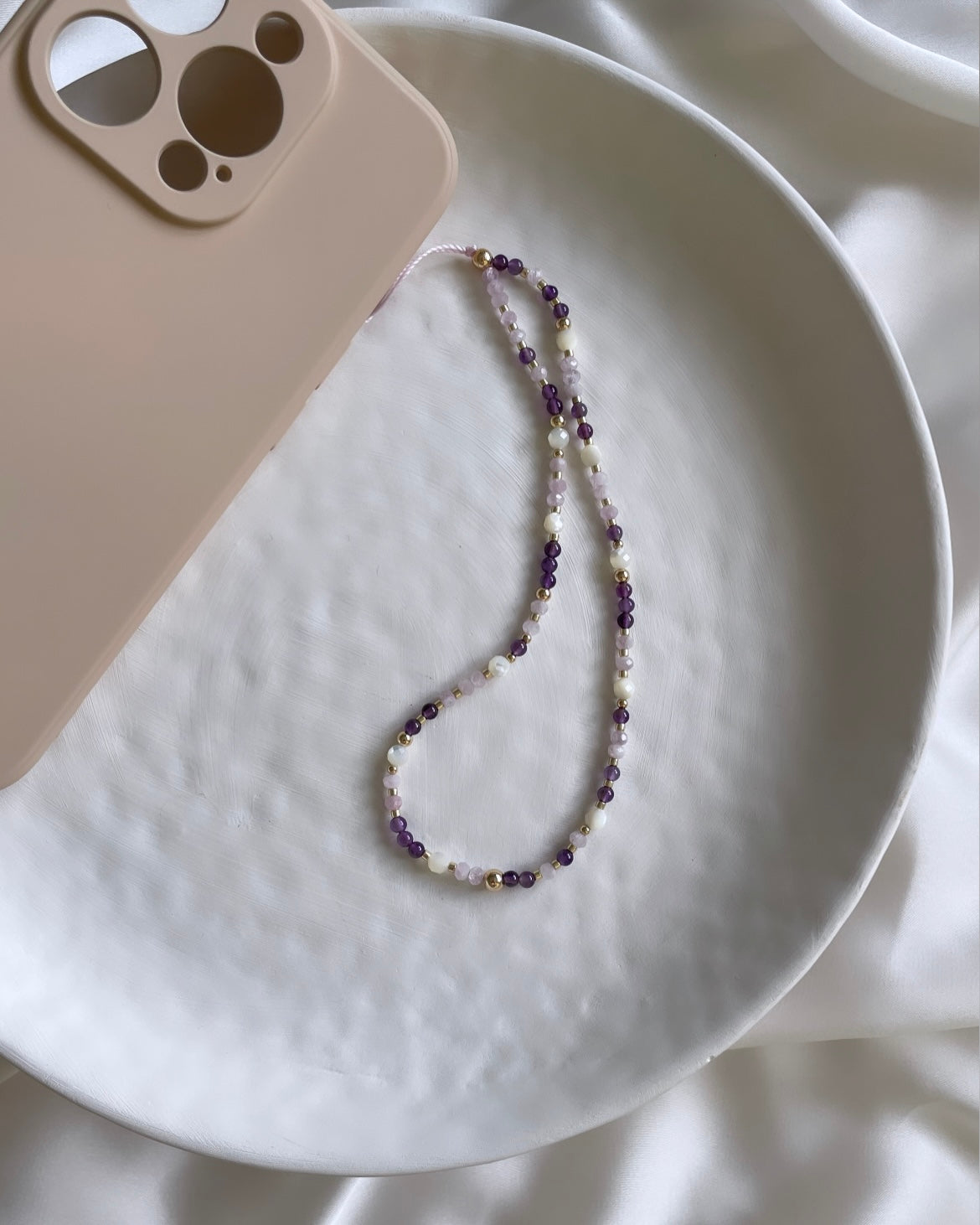 Soul Nurturing: Amethyst, Kunzite & Mother of Pearl Phone Charm