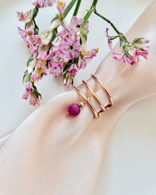 Pink Ruby Ear Cuff | 925 Sterling Silver / 18k Gold Filled
